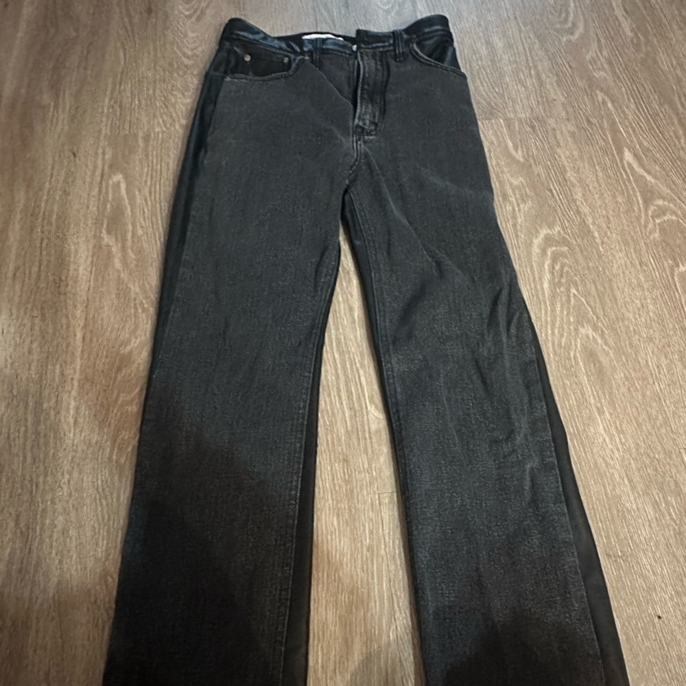 Half leather half denim Abercrombie jeans. SO cute for fall or winter.